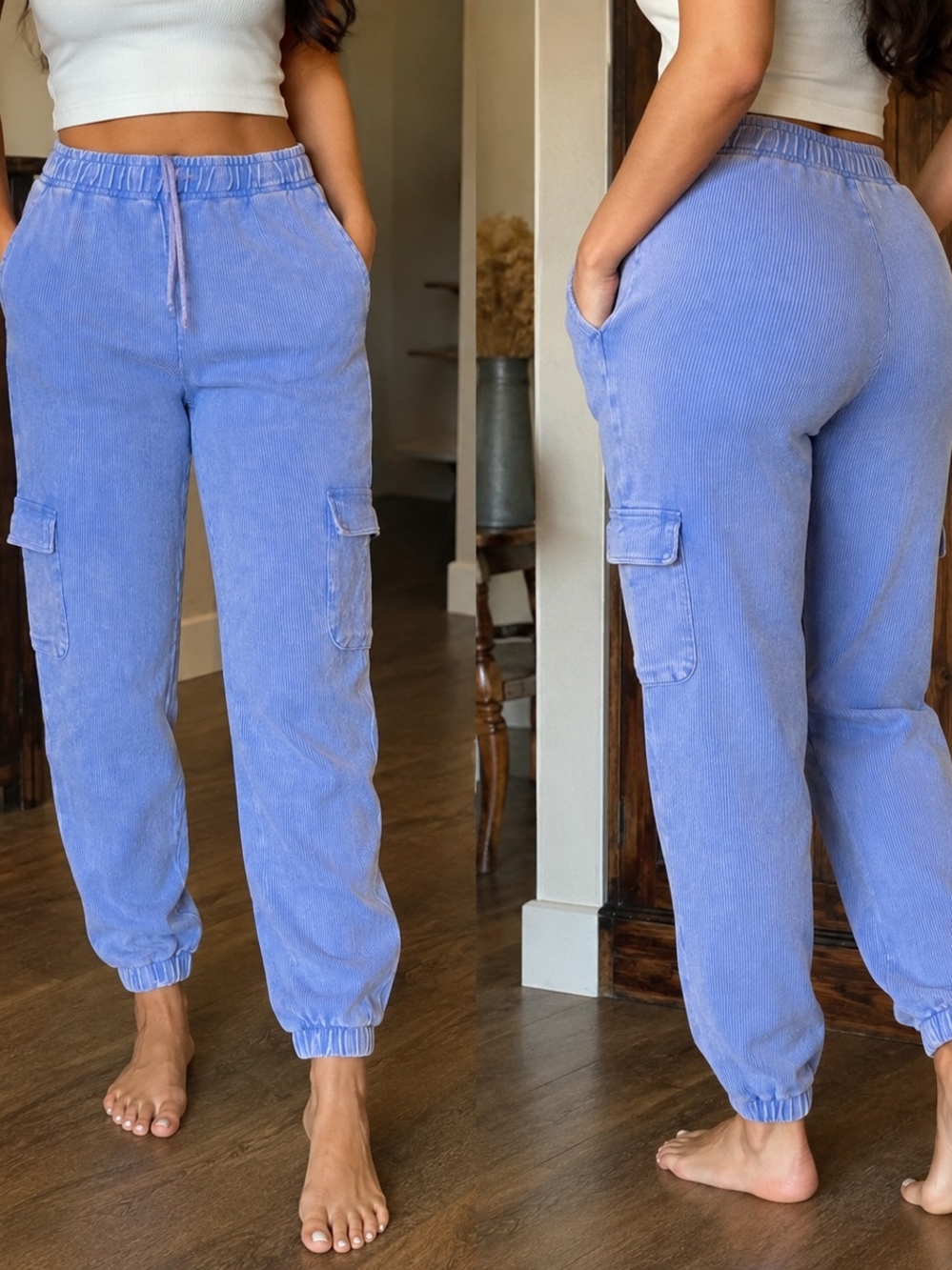 Moon Ryder 100% Cotton Ribbed Cargo Joggers